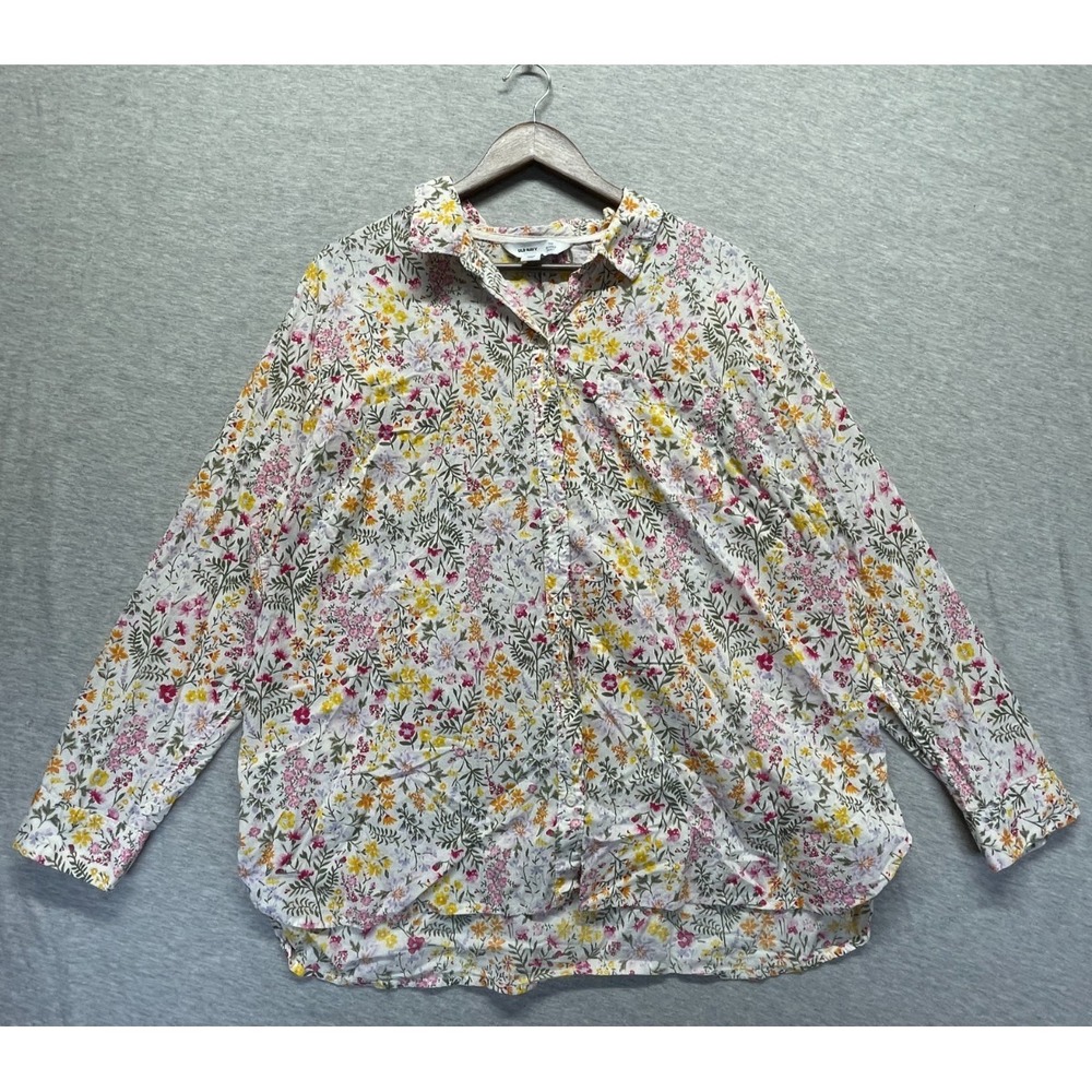 Old Navy The Classic Shirt Women 2XL Multicolor Floral Print Cotton High Low Hem